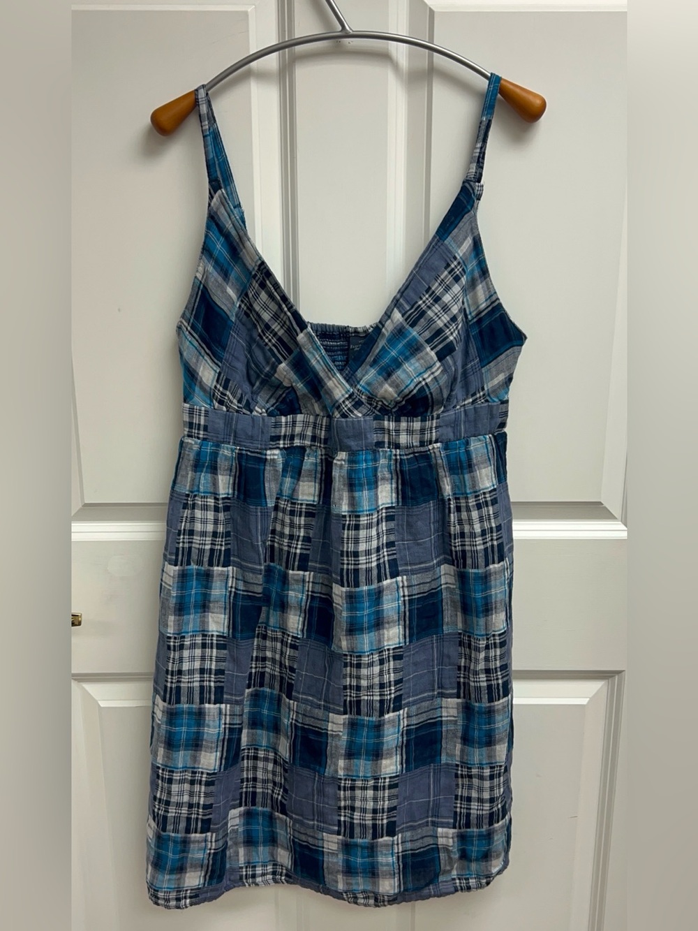 Faded Glory Blue Plaid Cotton Slip Dress Size 14